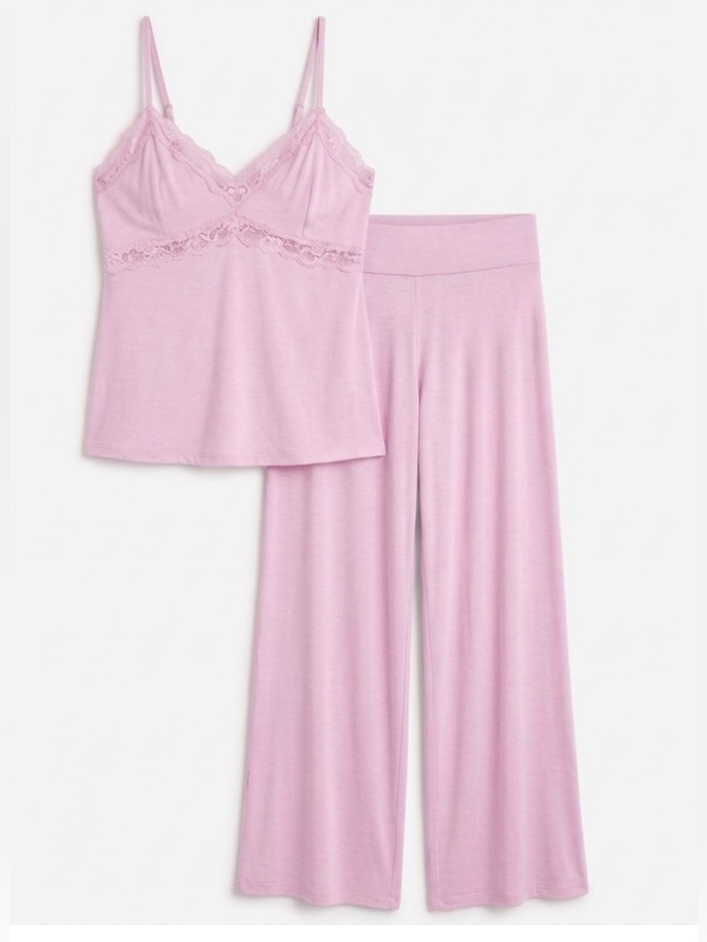 INC International Concepts Light Pink Lace-Trim Camisole & Wide-Leg Pajama Set
